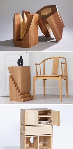 three different types of furniture made out of wood
