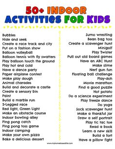 the 50 + indoor activities for kids are on display in this printable activity book