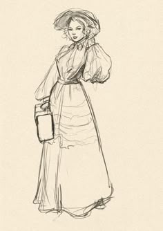 a drawing of a woman in a long dress