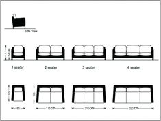 the size and width of sofas in different sizes, with measurements for each couch