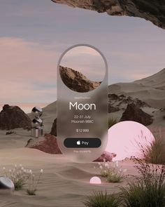 an advertisement for the international moon festival is displayed in front of some desert plants and rocks