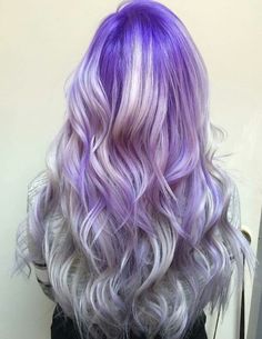 Purple into silver ombre hair                                                                                                                                                     More Silver To Purple Ombre Hair, Purple To White Ombre Hair, Lavender Ombre Hair Blonde, Purple Platinum Hair Ombre, Lilac Silver Hair Ombre, Platinum Lavender Hair Pastel Purple, Silver Purple Hair, Purple Hair Color Ombre, White Ombre Hair