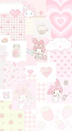 the wallpaper is pink and white with hearts