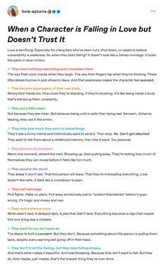 an article about love and hate on the internet, with text that reads when a character is falling in love but doesn't trust it