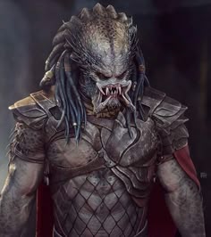 a man with dreadlocks on his face and chest is dressed as predator from the movie alien hunter