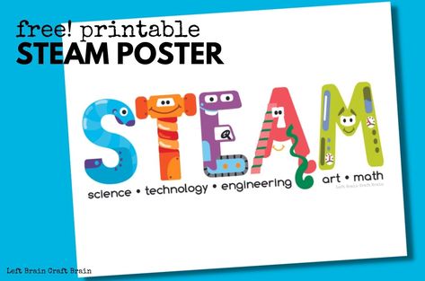 Free Printable STEAM Poster 1360x900 Steam Science, Science And Technology, Steam Education, Science Technology Engineering Art Math, Fun Math, Learning Activities, Kids Learning Activities, Brain Craft, Science