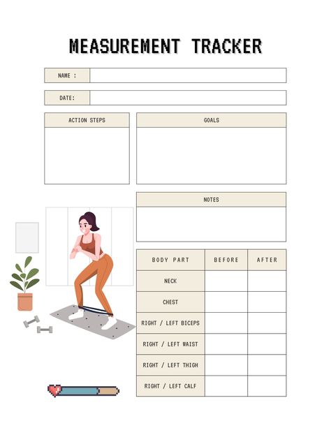 Fitness, Body Measurement Tracker, Body Measurement Chart, Workout Log Printable, Workout Planner, Fitness Planner, Body Measurements, Fitness Journal, Workout Log