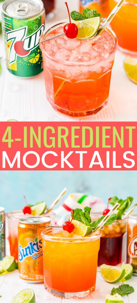 This 4-Ingredient Mocktail recipe can be made three different ways by using your favorite sodas for a bubbly and fun drink for summer entertaining. via @sugarandsoulco Drinking, Alcohol, Smoothies, Best Non Alcoholic Drinks, Yummy Drinks, Milkshakes, Easy Drinks, Easy Mocktail Recipes, Easy Alcoholic Drinks