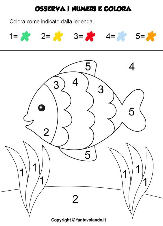 Attività per l'estate: Occhio ai numeri - Fantavolando Coloring Activity With Numbers, Numbered Fish Coloring Page, Coloring Activity With Fish Numbers, Fish Coloring Page With Numbers, Fish Color By Number, Educational Number Coloring Activity, Fish Themed Number Coloring, Color By Number Fish Activity, Color By Number Fish Worksheet