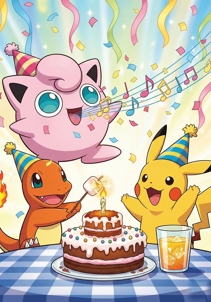 Cute Pokémon Birthday Art | Whimsical Pikachu & Friends Party Wallpaper en 2025 | Figuras pokemon, Pokemon, Cumpleaños