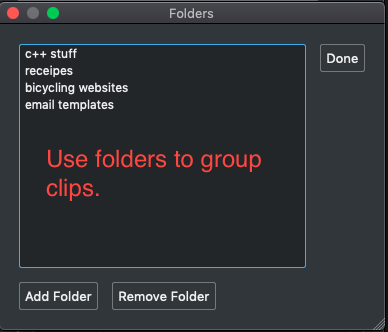 Folders can be used to group clips