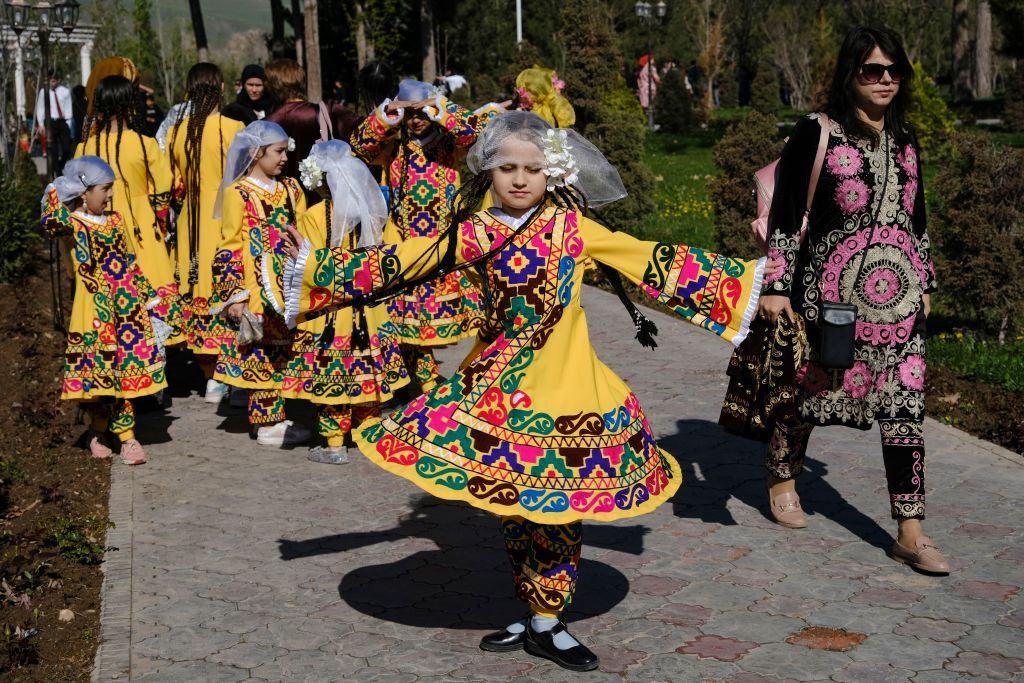 Children are dressed up to take part in Nowruz celebrations in Dushanbe, capital and largest city of Tajikistan.