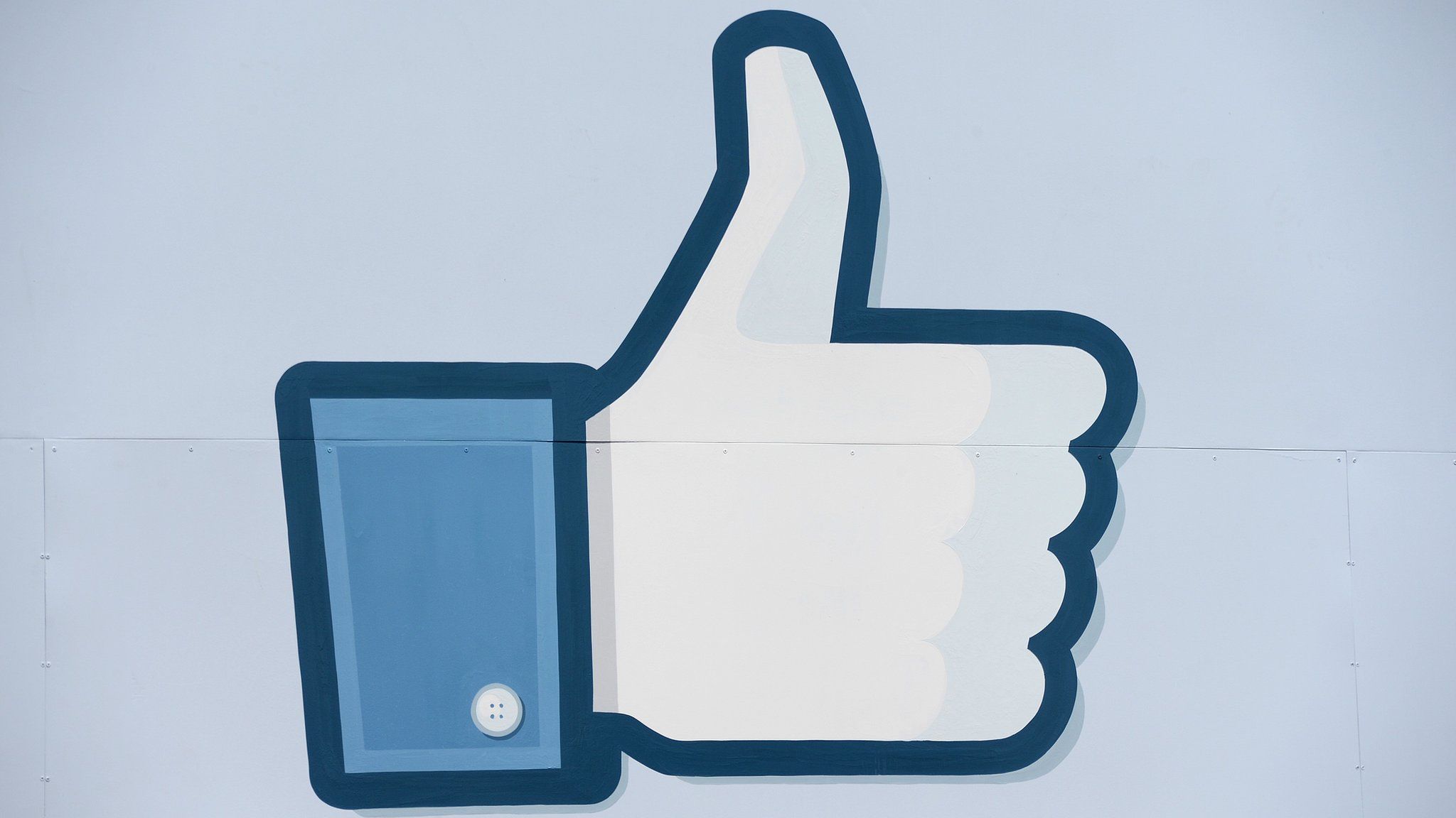 A thumbs up or 'Like' icon at the Facebook main campus in Menlo Park, California