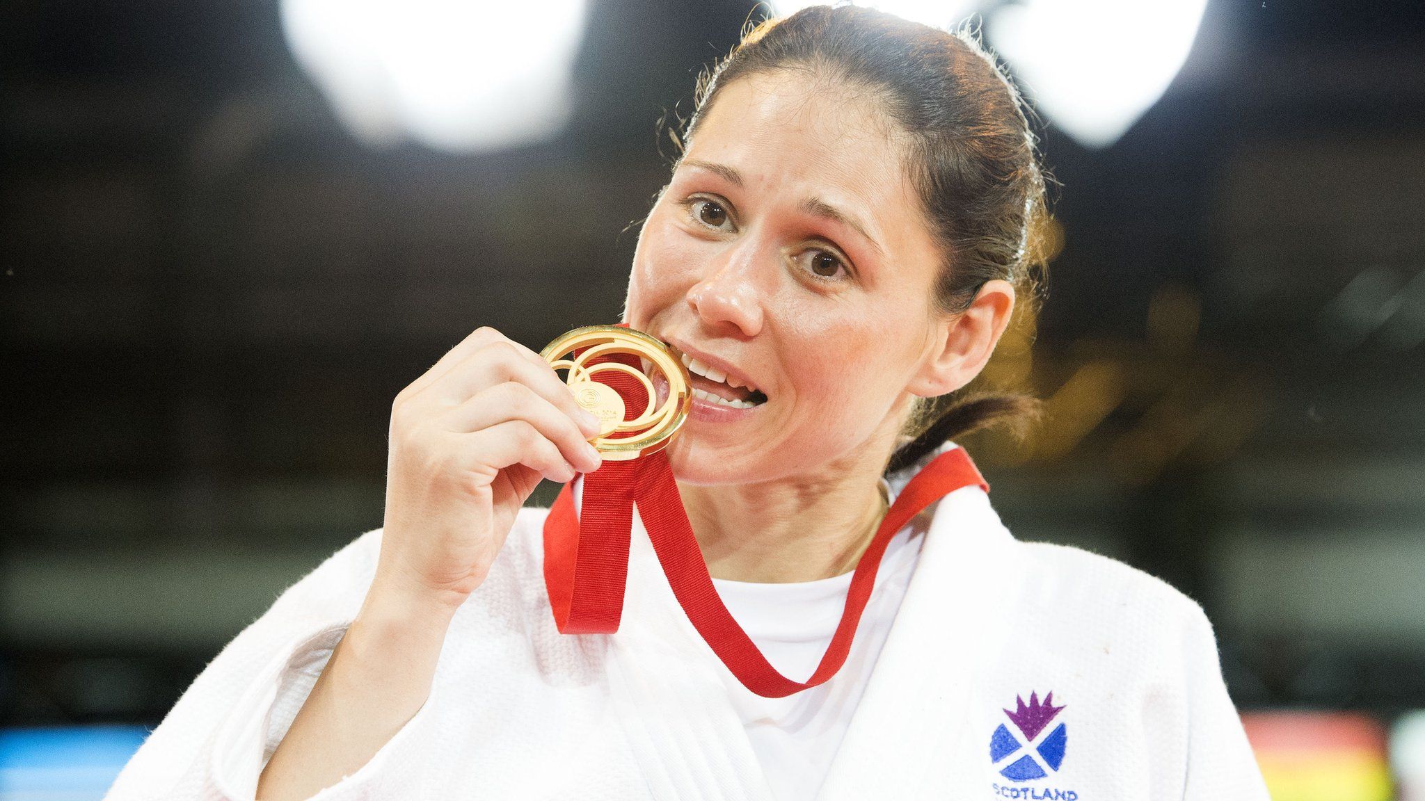 Judoka Louise Renicks with her gold medal during the Glasgow 2014 Commonwealth Games