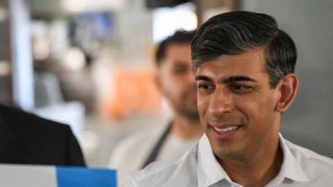 Close up of Rishi Sunak at Conservative campaign event in London 