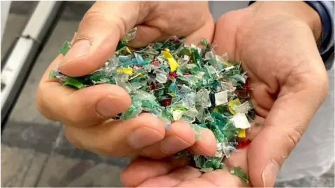 A handful of plastic chips
