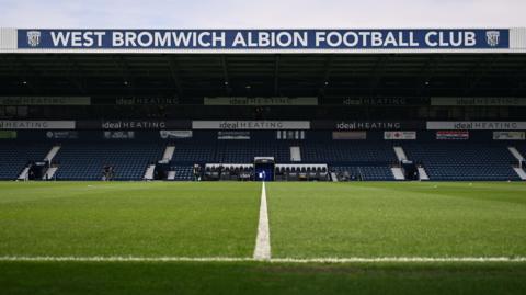A picture of the empty main stand at The Hawthorns from across the pitch