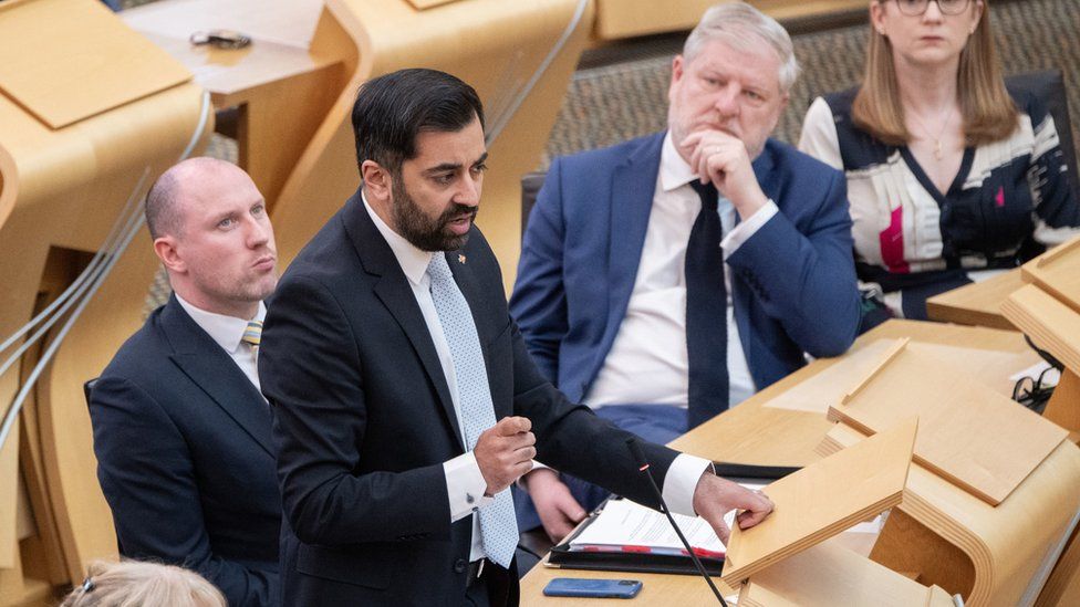 First Minister Humza Yousaf speaking during First Minster's Questions (FMQ's) at the Scottish Parliament in Holyrood, Edinburgh,