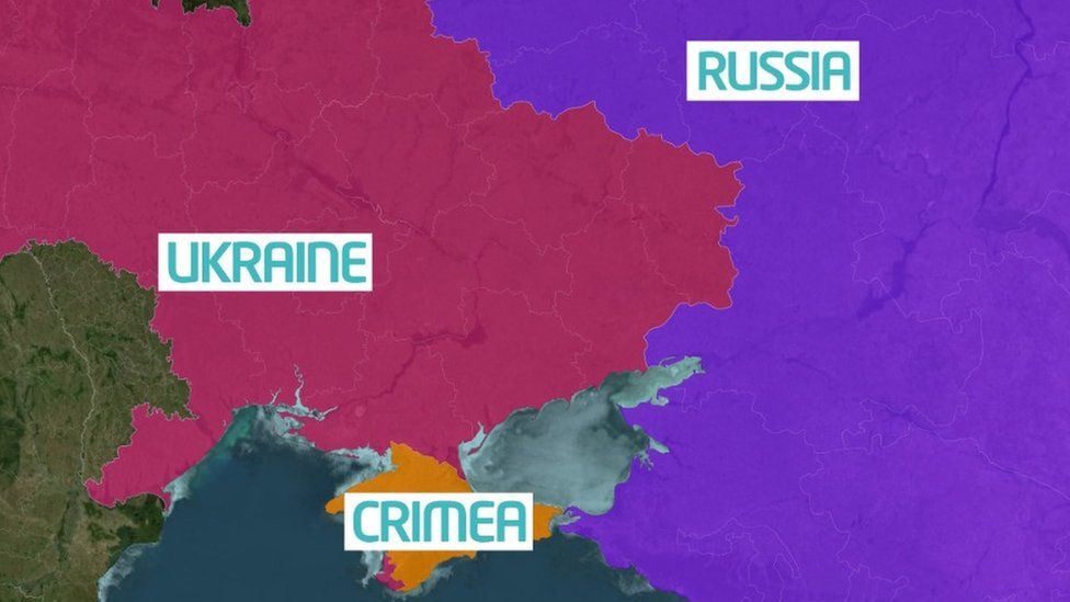 Map showing Ukraine, Russia and Crimea