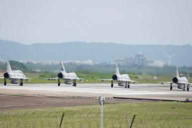 Taiwan Air Force Mirage 2000-5 aircrafts prepare to take off at Hsinchu Air Base in Hsinchu, Taiwan May 23, 2024.