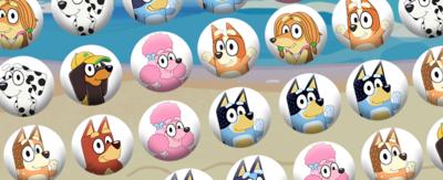 Images of characters from Bluey lined up so that you can see three characters in a row.