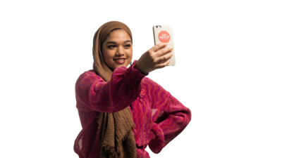 Saima Chowdhury holding a phone
