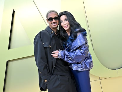 WEST HOLLYWOOD, CALIFORNIA - MARCH 09: Alexander Edwards and Cher attend the Versace FW23 Show at Pacific Design Center on March 09, 2023 in West Hollywood, California. (Photo by Axelle/Bauer-Griffin/FilmMagic)