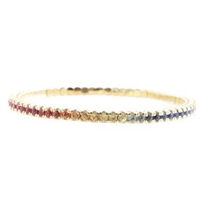 Penelope Ashford Tennis Bracelet 14K Yellow Gold Rainbow 64 Sapphires