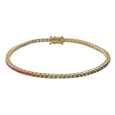 Penelope Ashford Tennis Bracelet 18K Yellow Gold Rainbow 76 Sapphires