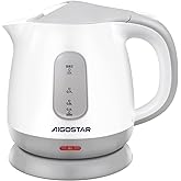 Aigostar Small Electric Kettle, 1L Portable Electric Tea Kettle 1100W with Automatic Shut-Off and Boil Dry Protection, Travel