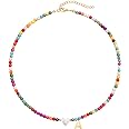 Wellike Initial Necklaces for Women Girls Colorful Beaded Choker Necklace Stainless Steel 18K Gold Plated Y2K Aesthetic Gold 