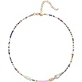Wellike Colorful Beaded Necklace for Women Freshwater Beaded Pearl Choker Necklace Evil Eye Pearl Necklaces for Teen Girls St