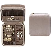 BLUTETE Travel Jewelry Box Organizer Velvet Travel Case With Mirror Ring Earrings Necklaces Storage Organizer Box (Champagne)