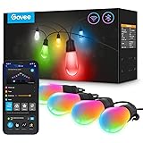 Govee Smart Outdoor String Lights, RGBIC Warm White 96ft (2 Ropes of 48ft) Father's Day LED Bulbs, WiFi Patio Lights Work wit