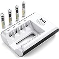 EBL Rechargeable AAAA Batteries 4 Counts with Smart Battery Charger - 400mAh AAAA Battery Surface Pen Battery and Universal B