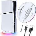 Auarte 2023 LED Vertical Stand for PS5 Slim Console Disc and Digital with 14 Light Mode, RGB Base Stand Replacement for Plays