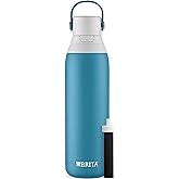 Brita Insulated Filtered Water Bottle with Straw, Reusable, Stainless Steel Metal, Blue Jay, 20 Ounce