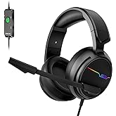 Jeecoo V20U USB Pro Gaming Headset for PC - 7.1 Surround Sound Headphones with Noise Cancelling Microphone- Memory Foam Ear P
