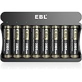 EBL 8 Pack Rechargeable AA Batteries Ni-Zn 3000mWh with 8 Bay Ni-Zn Battery Charger - 1.6V Double A Battery High Performence 