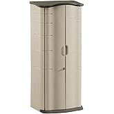 Rubbermaid Compact Vertical Resin Storage Shed With Floor (2 x 2.5 Ft), Weather Resistant, Beige/Brown, Organization for Home