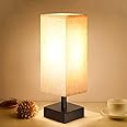 Small Table Lamp for Bedroom - Bedside Lamps for Nightstand, Minimalist Night Stand Light Lamp with Square Fabric Shade, Desk