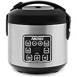 AROMA Digital Rice Cooker, 4-Cup (Uncooked) / 8-Cup (Cooked), Steamer, Grain Cooker, Multicooker, 2 Qt, Stainless Steel Exter