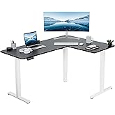 VIVO Electric Height Adjustable 63 x 47 inch Corner Stand Up Desk, Black Table Top, White Frame, L-Shaped Standing Workstatio