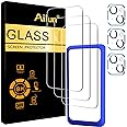 Ailun 3 Pack Screen Protector for iPhone 15 Plus [6.7 inch] + 3 Pack Camera Lens Protector with Installation Frame,Case Frien