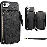 ZVE Case for iPhone SE 2022 5G for iPhone 7, 4.7 inch, Leather Wallet Case with Card Holder Slot Zipper Wallet Pocket Purse H