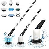 Keimi Electric Spin Scrubber, 2024 New Cordless Voice Prompt Shower Cleaning Brush with 8 Replaceable Brush Heads, 3 Adjustab