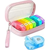 AMOOS Cute Pill Organizer 2 Times a Day, PU Leather Pill Case for Women, Portable Weekly Pill Box for Purse with Storage Bag 