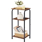 Tajsoon Tall End Table 3 Tier 30 Inch Narrow Side Table with Storage Shelves, Small Table Stand for Small Spaces with Metal F