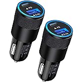 30W USB C Car Charger, [2Pack] PD 3.0 Fast Charge Dual Port USB Type C and 2.4a USB A Cargador Carro Lighter Adapter Base for