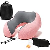 SREOZ Travel Pillow Memory Foam Neck Pillow, Skin-Friendly and Breathable Pillowcase with 3D Eye Mask, Earplugs and Portable 